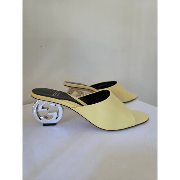 Gucci Yellow Leather Slide GG Logo Heels Size 39.5 - Picture 10 of 16
